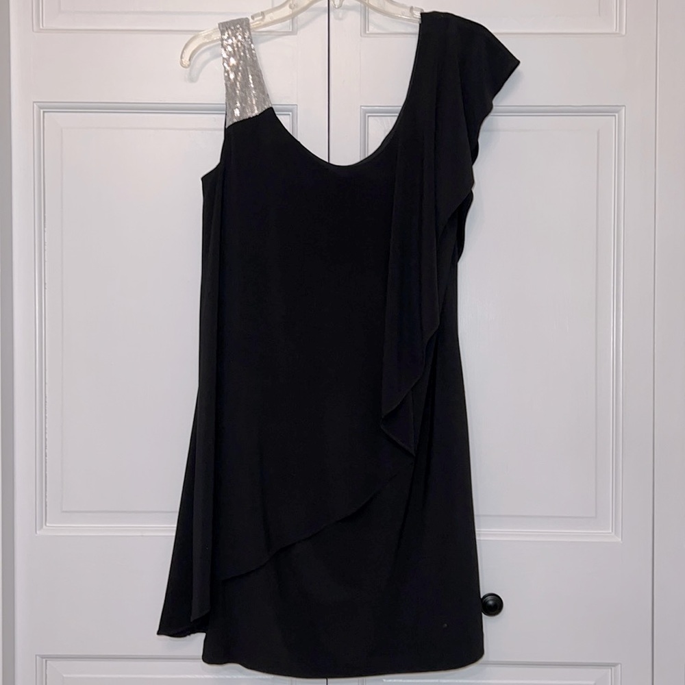Guilia Ruffle and Sequin Black Dress
